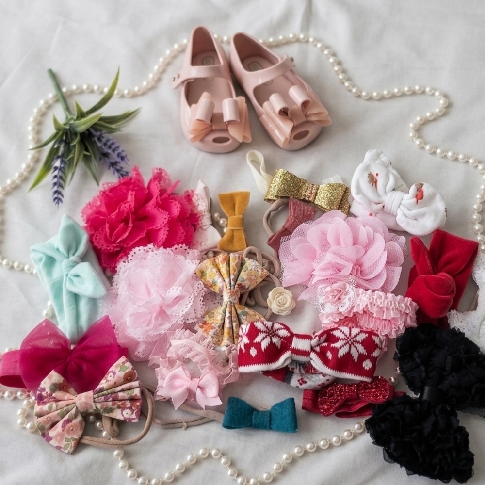 Pink Bow & Flower Kids Hair Accessory Set